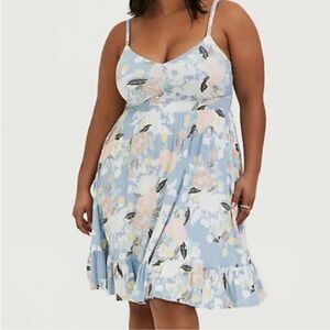 Torrid Light Blue/Pastels Floral Super Soft Skater Dress Size 2